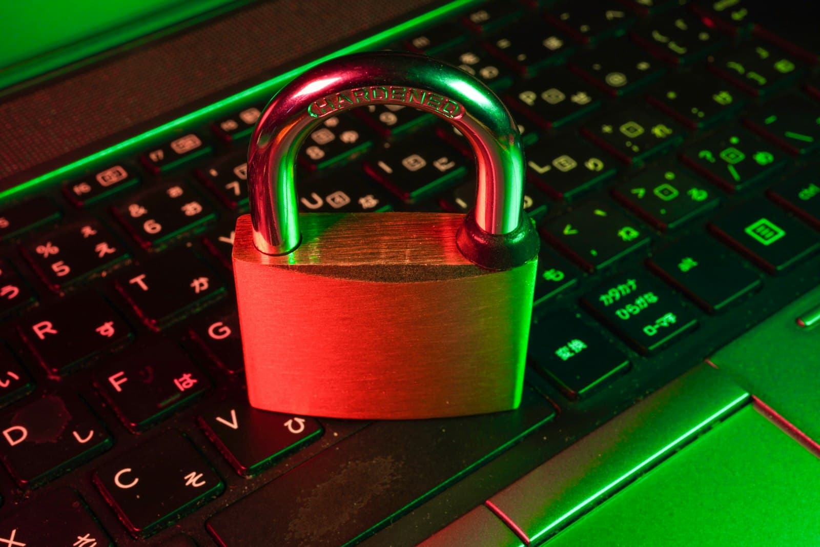 A red padlock resting on a black keyboard — the blocked-by-default posture the denylist enforces.